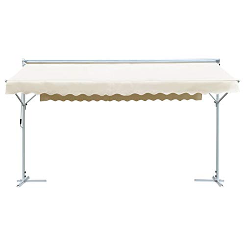 Festnight Tenda Parasole con Piedistallo 500x300 cm Tenda da Sole per Balcone Impermeabile Ombrellone Autoportante Telaio in Acciaio Colore Crema