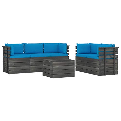 FAMIROSA Set Divani da Giardino su Pallet 6 pz con Cuscini Massello Pino-1891