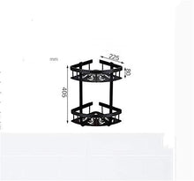 GJJSZ Mensole triangolari a Due Piani con cestello Nero,Design Intagliato,Materiale in Acciaio Inossidabile,mensole per Bagno,mensola per Bagno da 22,5 * 40,5 cm a Parete