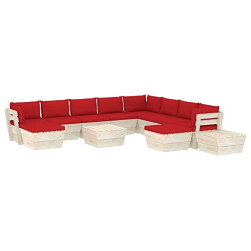 SKM Set Divani da Giardino su Pallet 12 pz con Cuscini Legno Abete (218.2kg) Rosso-3702