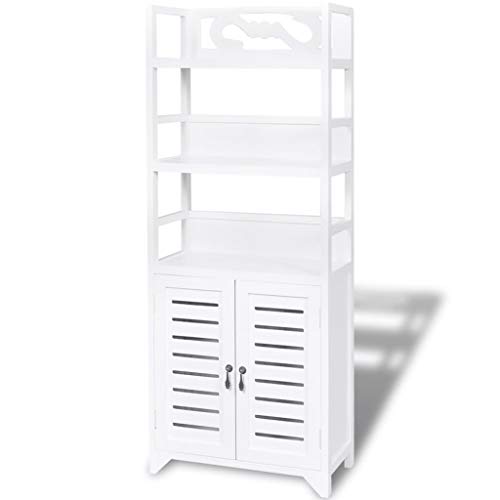 Wakects Armadietto da Pavimento, Armadietto per Bagno Mobiletto da Bagno con 2 Ante e 3 Ripiani Superiori per Bagno, Corridoio, Ufficio ECC, 46 x 24 x 117.5 cm, Bianco