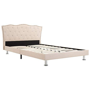 Tidyard Letto con Materasso Singolo in Tessuto Beige con Doghe 120x200 cm,Letto in Tessuto,Letto con Doghe,Letto Singolo in Tessuto,Letto Una Piazza e Mezza 120x200 cm
