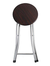 Vetrineinrete® Sgabello Tondo in Legno e Metallo Pieghevole Altezza 45 cm con 4 Piedi gommati Antiscivolo Sgabello casa Bar richiudibile Effetto Legno Chiaro Scuro P71 (Scuro)