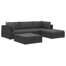 Tidyard Set di Mobili da Giardino in Polyrattan, Set Divani 3 Posti da Giardino/Esterno con Cuscini e Tavolino 5 pz, Leggero e Modulare, Nero