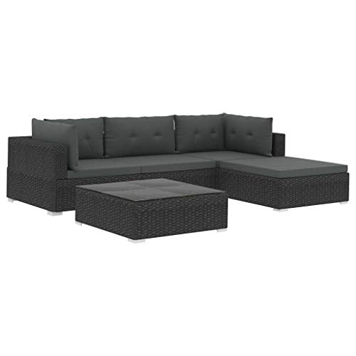 Tidyard Set di Mobili da Giardino in Polyrattan, Set Divani 3 Posti da Giardino/Esterno con Cuscini e Tavolino 5 pz, Leggero e Modulare, Nero