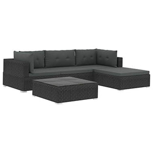 Tidyard Set di Mobili da Giardino in Polyrattan, Set Divani 3 Posti da Giardino/Esterno con Cuscini e Tavolino 5 pz, Leggero e Modulare, Nero