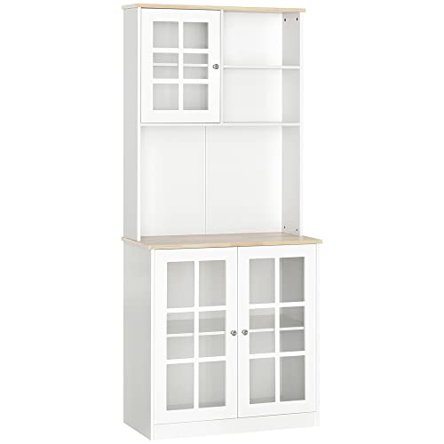 homcom Credenza Moderna in Legno MDF Bianco con 2 Vetrinette e 1 Scaffale con Mensole Regolabili, 80 x 37 x 183 cm