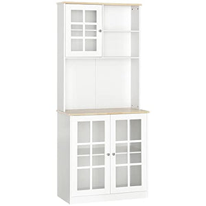 homcom Credenza Moderna in Legno MDF Bianco con 2 Vetrinette e 1 Scaffale con Mensole Regolabili, 80 x 37 x 183 cm