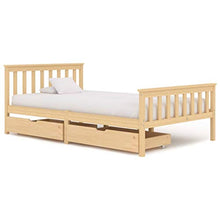 BIGTO - Struttura letto con 2 cassetti in legno di pino massello, mobili per camera da letto, 120 x 200 x 82 cm, colore: Marrone chiaro