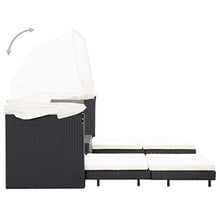 Tidyard Divano Letto per Esterni con Tetto, Divano Letto a 3 Posti Estendibile, Mobili da Giardino in Polyrattan Nero