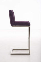 CLP Sgabello Alto in Acciaio Inox Paros in Stoffa I Sgabello Bar Imbottito Alt. 77 CM I Sedia Cucina Design con Schienale, Colore:Viola