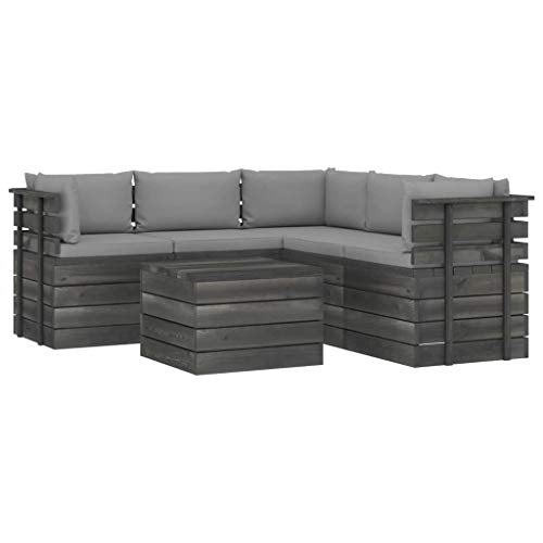 FAMIROSA Set Divani da Giardino su Pallet 6 pz con Cuscini Massello Pino-1900