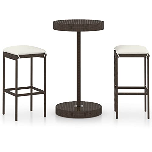 vidaXL Set Bar da Giardino 3 pz con Cuscini in Polyrattan Marrone