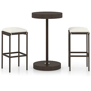 vidaXL Set Bar da Giardino 3 pz con Cuscini in Polyrattan Marrone