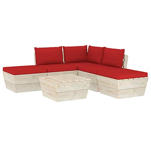 SKM Set Divani da Giardino su Pallet 6 pz con Cuscini Legno Abete (93.1kg) Rosso-3498