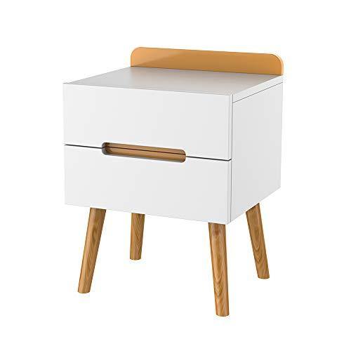 moderno comodino con 2 cassetto,Bianco, comodino in legno, tavolino laterale per divano per camera da letto, soggiorno, decorazione per mobili(naturale) - Arredi Casa