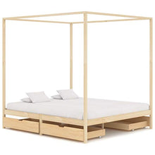 BIGTO - Struttura letto a baldacchino con 4 cassetti in legno di pino massello, mobili per camera da letto, 160 x 200 cm, colore: Marrone chiaro