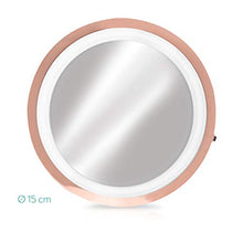 Navaris Specchio da Trucco LED Ingrandimento 5X con Ventosa - Specchietto Cosmetico Illuminato Ingrandente x5 - Bagno Make Up Batterie - Rame