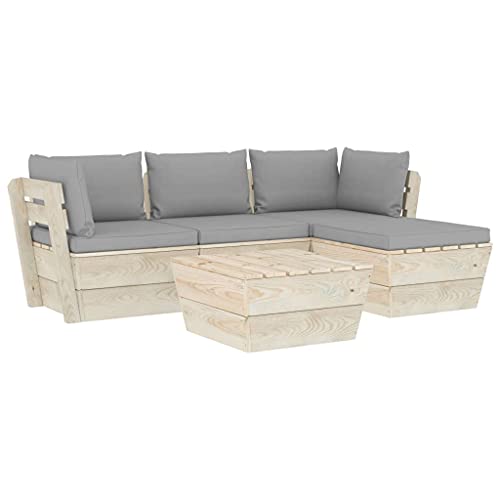 vidaXL Set Divani da Giardino su Pallet 5 pz con Cuscini Legno Abete