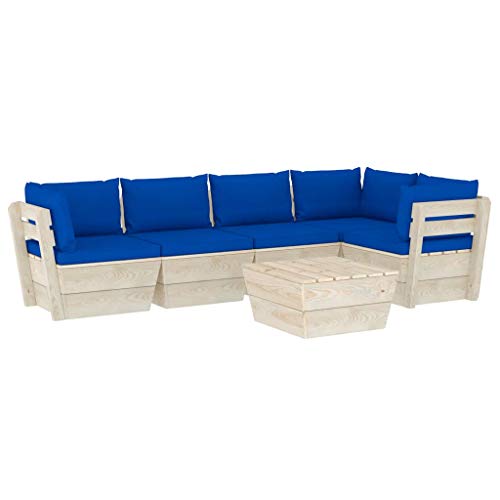 SKM Set Divani da Giardino su Pallet 6 pz con Cuscini Legno Abete (118.9kg) Blu-3574
