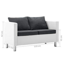 Festnight Divano a 2 Posti in Similpelle da Salotto e Soggiorno Moderno Piedini in Legno Poltroncina 115 x 60 x 67 cm Bianco e Grigio Scuro - Arredi Casa