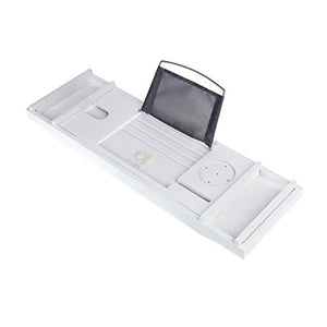 Mensola per Vasca Antiscivolo, Bianco Impermeabile in bambù con Carrello Porta Bicchiere E Supporto per iPad/Vaschetta da Bagno per Il Resto del Libro, Adatta per La Maggior Parte delle Vasche