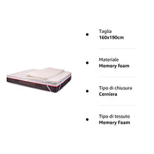 Topper Correttore 160x190cm standard in Memory Foam Alto 6 cm per Materasso Matrimoniale con Rivestimento Silvercare sfoderabile, antibatterico, Ipoallergenico, Lavabile