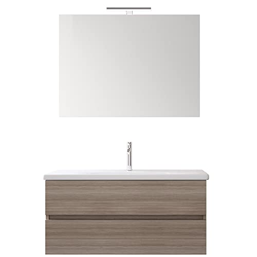 bonussi Mobile Bagno Sospeso 100 cm Lavabo e Specchio Mendel Olmo Terra