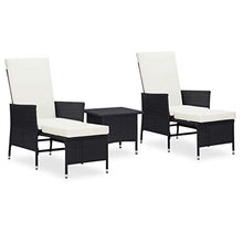 Festnight 3 pz Set Divani da Giardino con Cuscini, Tavolo e Sedie da Giardino, Salotto da Giardino, Schienale Anche Pieghevole, in Polyrattan Nero