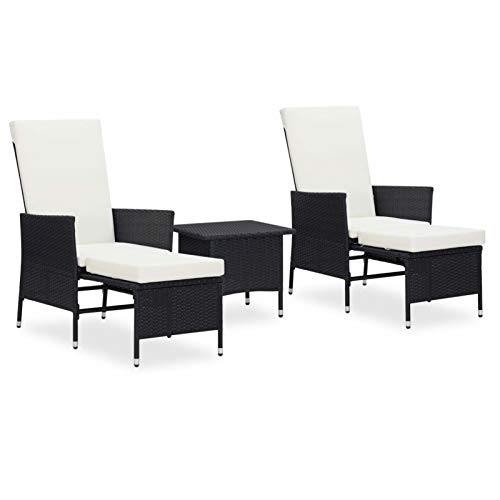 Festnight 3 pz Set Divani da Giardino con Cuscini, Tavolo e Sedie da Giardino, Salotto da Giardino, Schienale Anche Pieghevole, in Polyrattan Nero