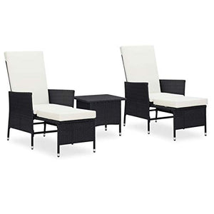 Festnight 3 pz Set Divani da Giardino con Cuscini, Tavolo e Sedie da Giardino, Salotto da Giardino, Schienale Anche Pieghevole, in Polyrattan Nero