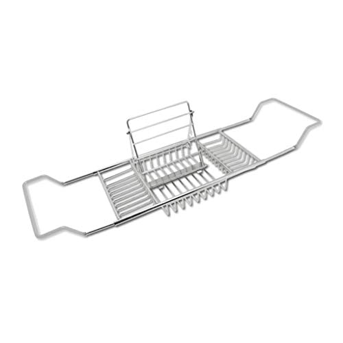 AnnYGJ Metallo Vassoio di Vasca da Bagno, Bagno Rilassante Posto iPad Mensola Mensole in Vetro per L'hotel Domestico Rack Bagno, Mensole Telescopiche 63.5-98cm