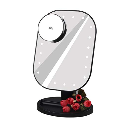 QVIVI Specchio per Trucco a LED con Luce da Tavolo Touch Specchio cosmetico Ricarica USB 10 Volte Ingrandisci Beauty Vanity Mirror Black