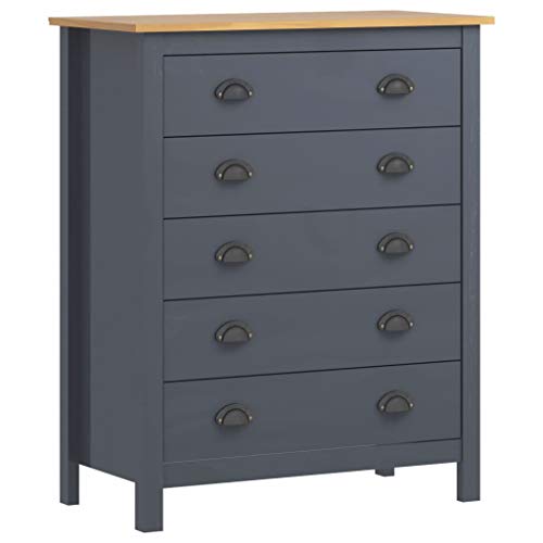 Montloxs Credenza Hill Range 5 cassetti Armadio per mobili Cassettiera per Soggiorno Camera da Letto 79x40x96,5 cm Grigio e Marrone Miele Pino Massiccio