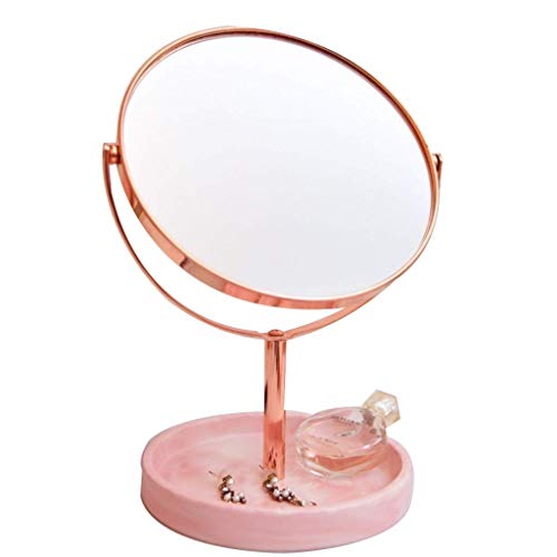 Specchio ingranditore, specchio per il trucco da tavolo Specchio doppio in marmo in ceramica Specchio da tavolo in HD placcato oro girevole a 360 ° per vestire il bagno della camera da letto, adatto