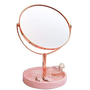 Specchio ingranditore, specchio per il trucco da tavolo Specchio doppio in marmo in ceramica Specchio da tavolo in HD placcato oro girevole a 360 ° per vestire il bagno della camera da letto, adatto