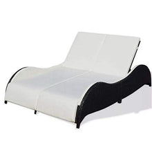 lahomie- Lettino PE Rattan per Esterno Giardino Bianco, Resistente alle Intemperie Lettino Prendisole in Rattan con Schienale Regolabile per 2 Persone