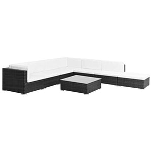Set Divani da Giardino 8 pz con Cuscini in Polyrattan Nero