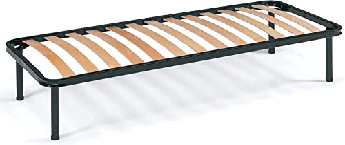 Bed Store SISTEMI RIPOSO Rete Letto Singolo 13 Doghe In Legno Curvato 80X190 H35 Cm - Misura Singola Standard Ortopedica Con 4 Piedi Altezza 30Cm Con Tappi Antiscivolo