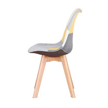 GroBKau, set di 4 sedie da ufficio in lino patchwork con gambe in legno, per casa, soggiorno, cucina, cucina, (giallo, 4)