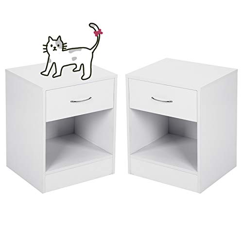 Sarah Mobiletto con 2 cassetti per casalinghi e Abbigliamento – Pratico Comodino in Legno Cassettiera Piccola per corridoio, Camera da Letto e Soggiorno（Bianco ）