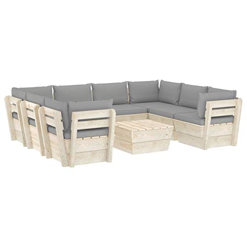 SKM Set Divani da Giardino su Pallet 9 pz con Cuscini Legno Abete (179.1kg) Grigio-3601