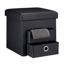 Relaxdays Pouf Contenitore Pieghevole, Scomparto Interno, 2 Cassetti Rimovibili, Cubo, finta pelle, Nero, HxLxP: 38 x 38 x 38 cm