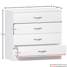 Vida Designs, cassettiera con 4 cassetti Riano, con Maniglie e Guide in Metallo, con Supporto Unico Anti-ribaltamento, per Camera da Letto