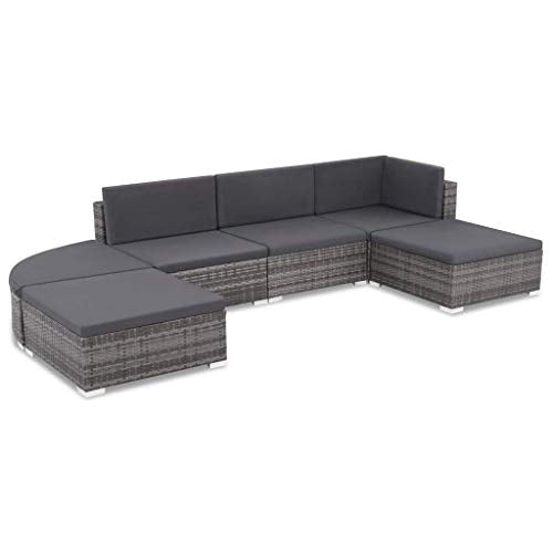 Tidyard Set Divani da Giardino 6 pz con Cuscini in Polyrattan Grigio, Set Divano Esterno, Set di Mobili da Giardino Grigio e Grigio Scuro
