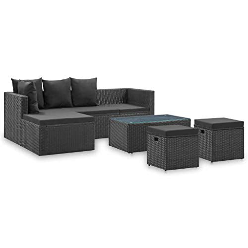 SKM Set Divani da Giardino 4 pz Nero con Cuscini in Polyrattan
