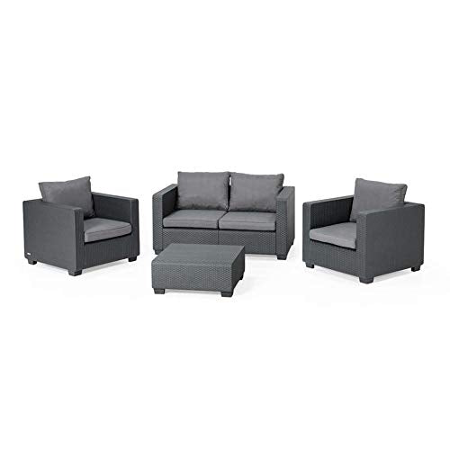 Mediawave Store - Salotto da Giardino in Resina Modello Salta Sofa' con Tavolino per Appoggio, Divano 2 Posti e 2 Poltrone, Salottino da Esterno Ideale per Giardino, Terrazza e Bar (Antracite)