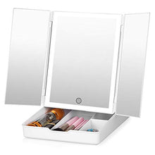 TOGETOP Specchio per Trucco con Luci 32 LED Specchio per Trucco da Tavolo con Luminosità Regolabile/Rotazione 270°/Doppia Alimentazione/Touch Screen/Scatola di Immagazzinaggio/Ricarica USB(Bianco)