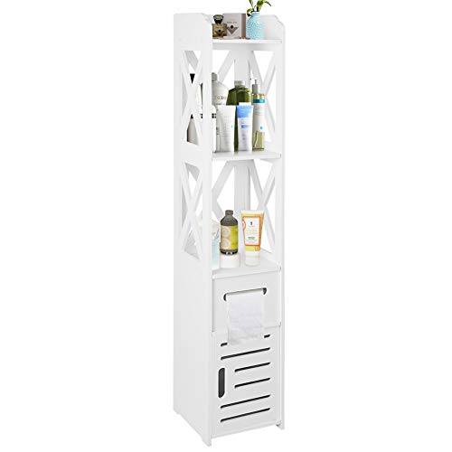 Mobile Alto Per Bagno, Colonna Da Bagno Salvaspazio, Colonna Da Bagno Bianco a 5 Livelli Con Cassetto e Porta Per Bagno, Soggiorno, Cucina 120x22x22,5 Cm, Colonna Da Bagno Mobiletto Da Bagno
