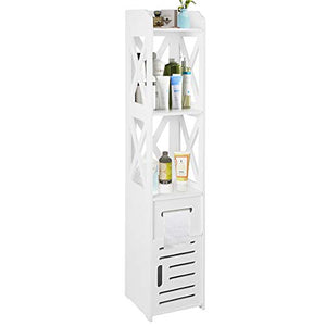 Mobile Alto Per Bagno, Colonna Da Bagno Salvaspazio, Colonna Da Bagno Bianco a 5 Livelli Con Cassetto e Porta Per Bagno, Soggiorno, Cucina 120x22x22,5 Cm, Colonna Da Bagno Mobiletto Da Bagno
